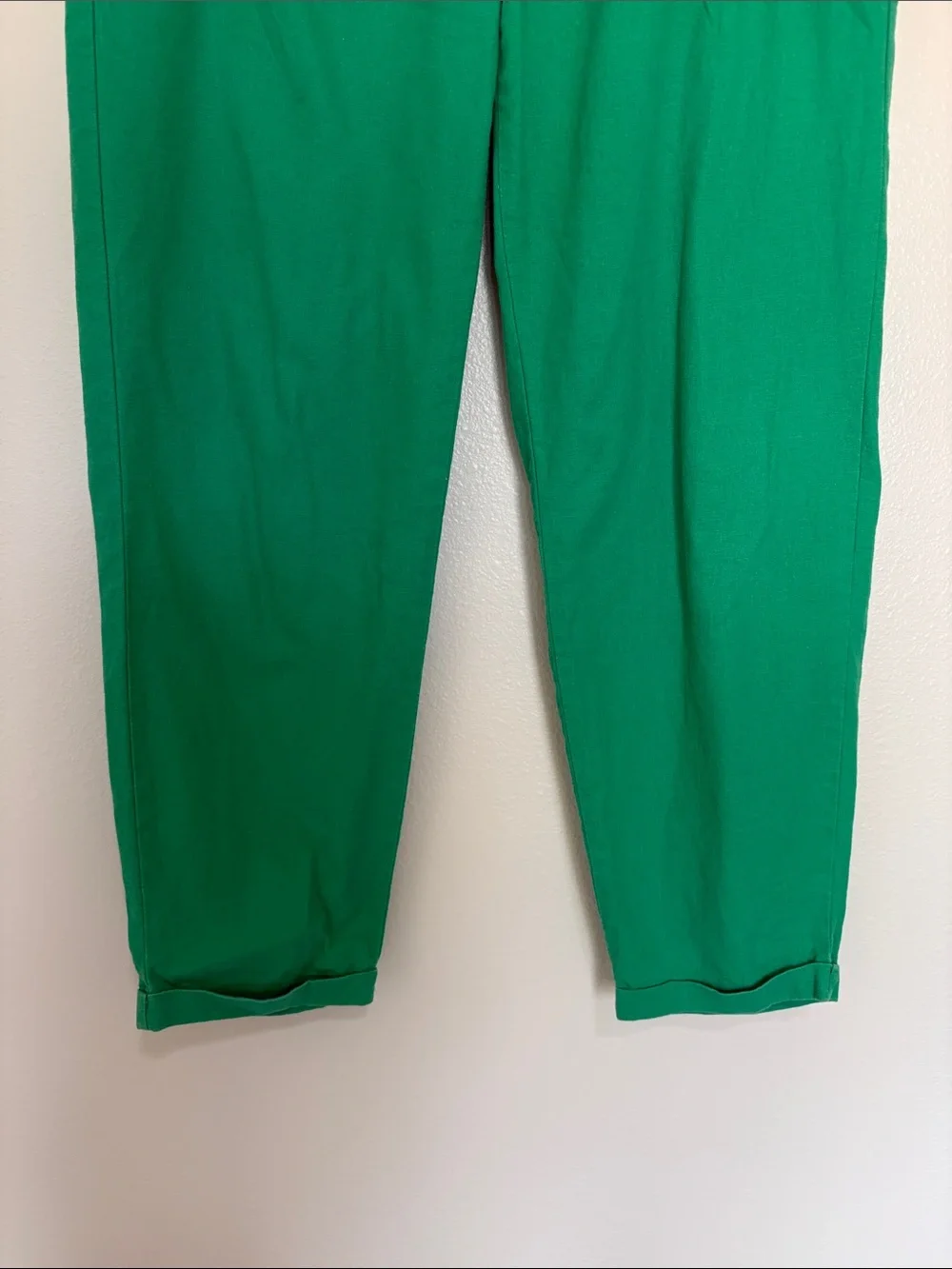 J. Crew Linen Cotton High Rise Elastic Waist Tapered Straight Pant Boho Green 4